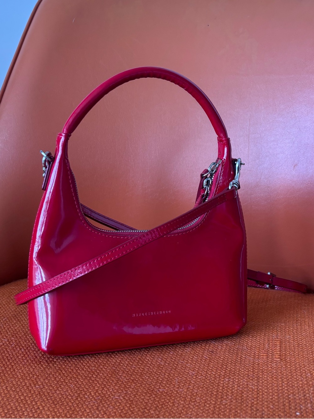 Glossy Red Patent Shoulder Bag with Top Handle